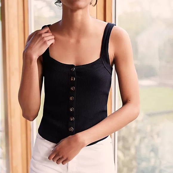 Free People Tops - Free People “Bridgette” Black Buttoned Ribbed Tank Top (Size XS)
